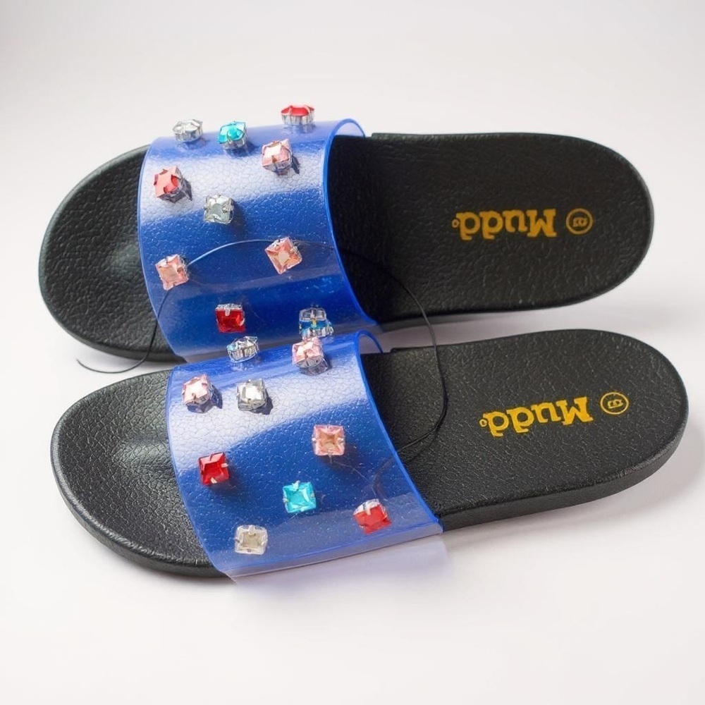Women's Mudd Clear Rhinestone Embellished Pool Beach Slide Summer Sandal NWT - Picture 5 of 16